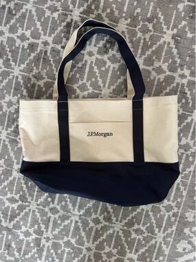 J.P. Morgan Canvas Tote Bag in Cream and Navy